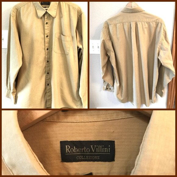 Roberto Villini Button-Down Shirt: Long Sleeves Autumn Gold, Men’s Size 17 34-35 - Picture 9 of 9